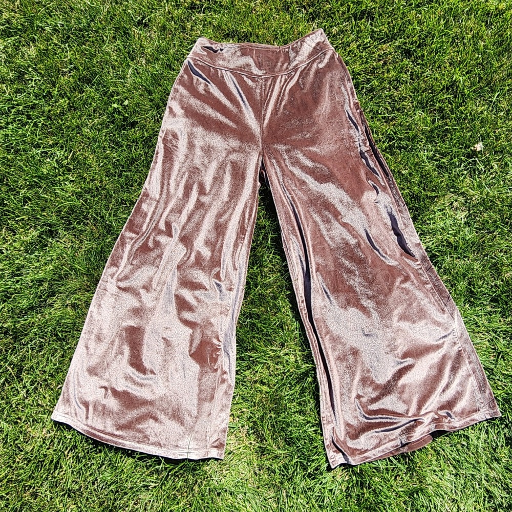 Bohme Pants Womens Medium Velvet Wide Leg Brown Mauve High Rise Stretch Boho 26"